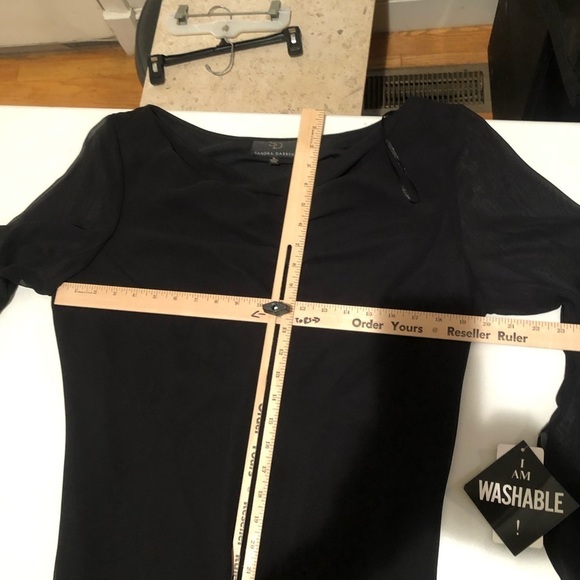 Sandra Darren  size large black dressy blouse draped neck semi sheer lined NWT - Picture 7 of 10